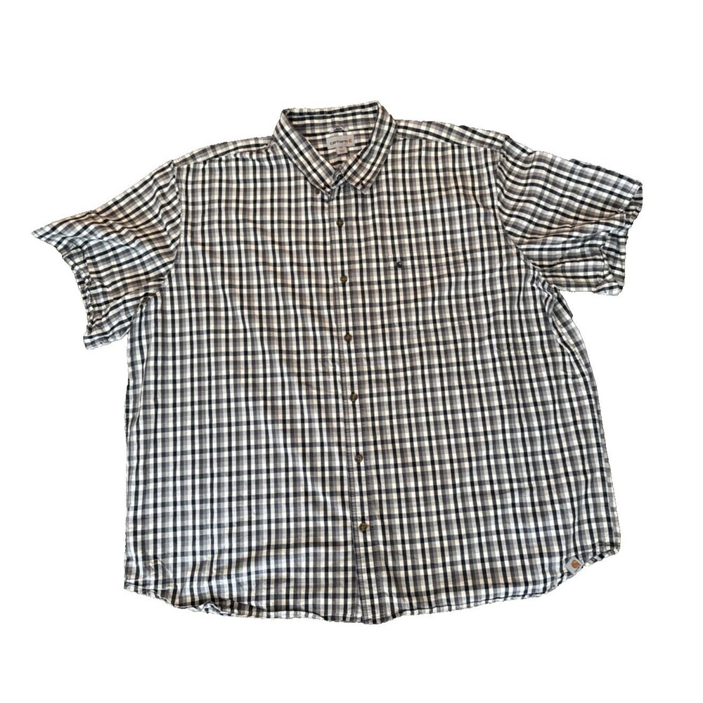 Carhartt Shirt Mens 4XL Check Short Sleeve Button Front Relaxed Fit Black White